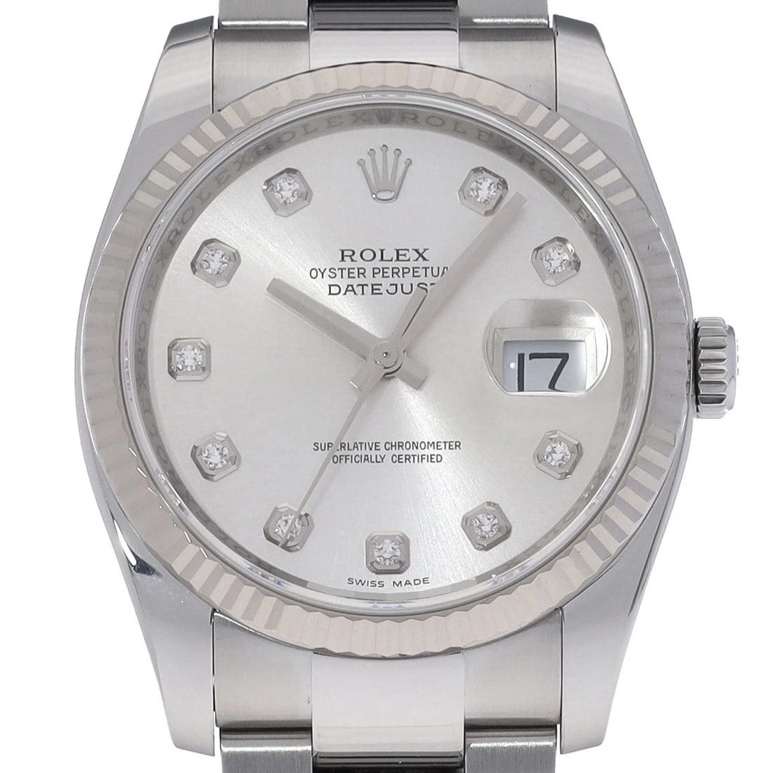 ROLEX DATEJUST SILVER/DIAMOND WATCH - 4