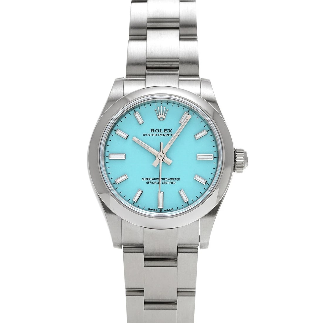 ROLEX OYSTER PERPETUAL TURQUOISE BLUE WATCH: ROLEX Oyster Perpetual Turquoise Blue WATCH Brand: ROLEX Type: Wristwatch Material: Band Material Stainless steel, Case Material Stainless steel Color: Dial Color Turquoise Blue Size: ??Case? H/about
