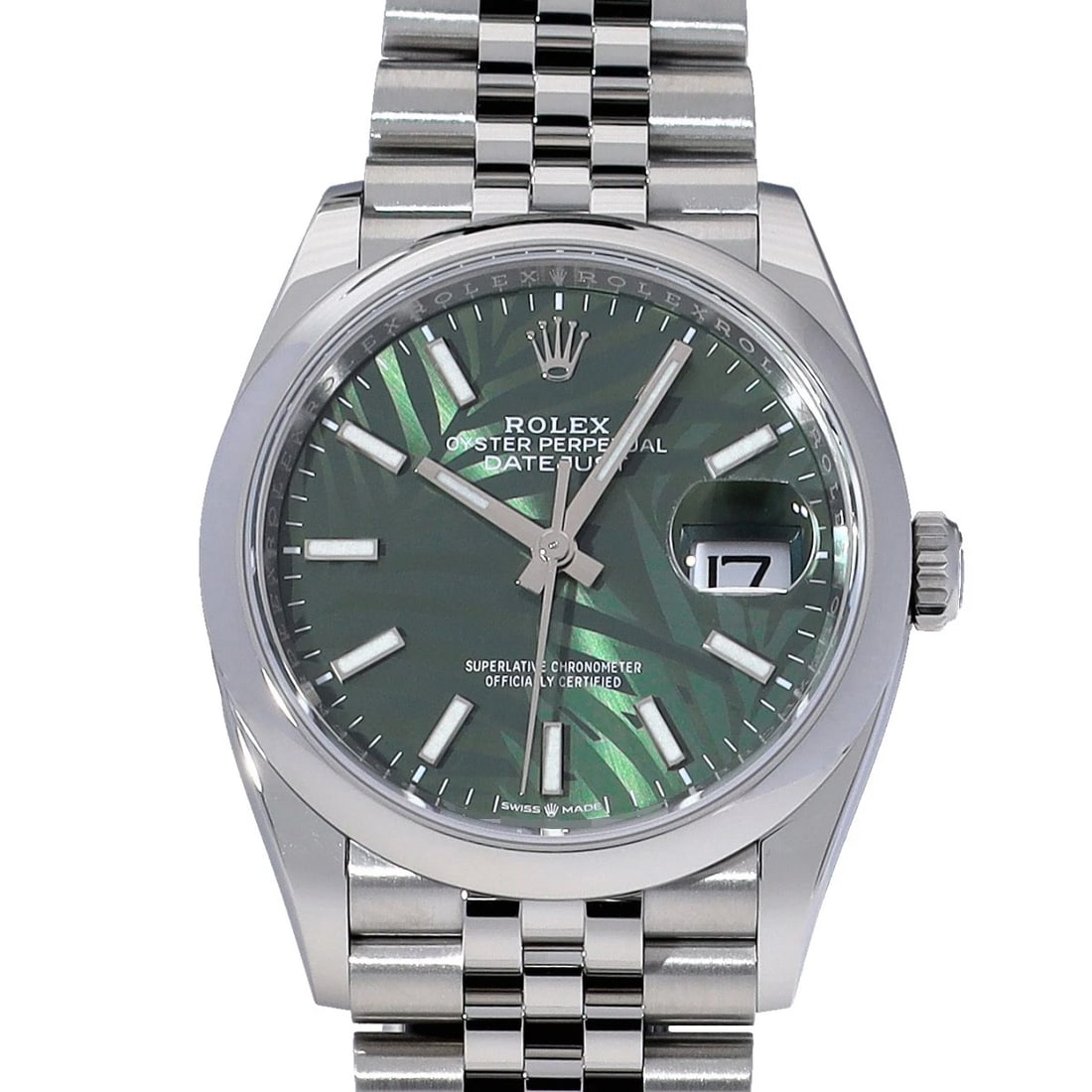 ROLEX DATEJUST OLIVE GREEN PALM MOTIF WATCH (1 of 4)