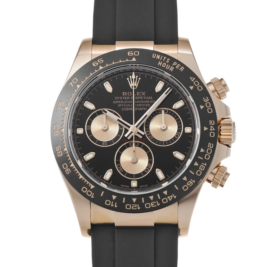 ROLEX COSMOGRAPH DAYTONA BLACK/PINK WATCH: ROLEX Cosmograph Daytona Black/Pink WATCH Brand: ROLEX Type: Wristwatch Material: Band Material rubber, Case Material Everrose gold Color: Dial Color Black/Pink Size: ??Case? H/about 40mm W/about 40mm