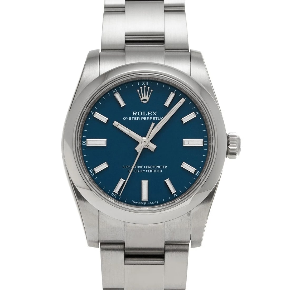 ROLEX OYSTER PERPETUAL MED BLUE WATCH: ROLEX Oyster Perpetual Med Blue WATCH Brand: ROLEX Type: Wristwatch Material: Band Material Stainless steel, Case Material Stainless steel Color: Dial Color Med Blue Size: ??Case? H/about 34mm W/about