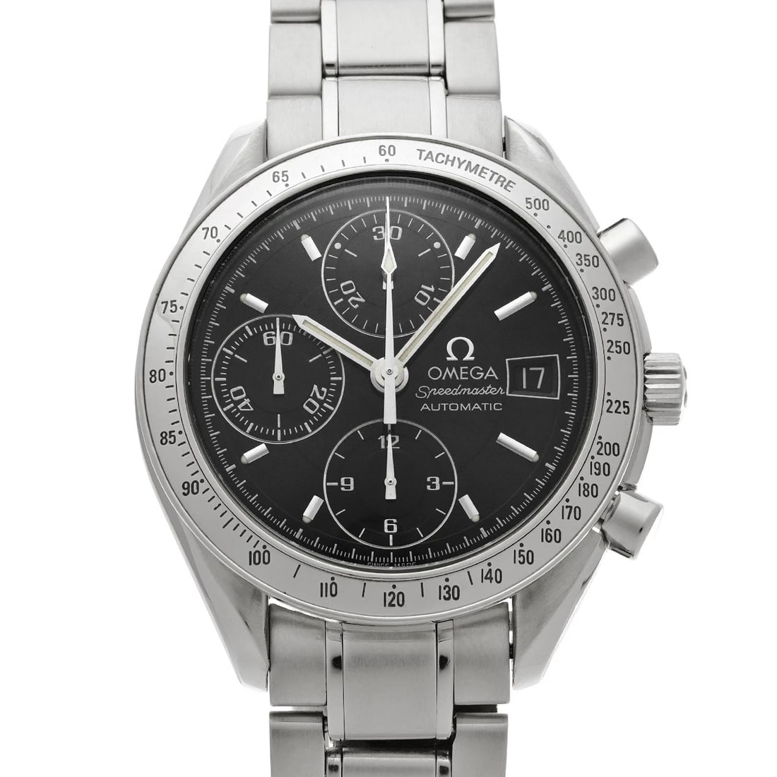 OMEGA SPEEDMASTER DATE BLACK WATCH: OMEGA Speedmaster Date Black WATCH Brand: OMEGA Type: Wristwatch Material: Band Material Stainless steel, Case Material Stainless steel Color: Dial Color Black Size: ??Case? H/about 39mm W/about 39mm 