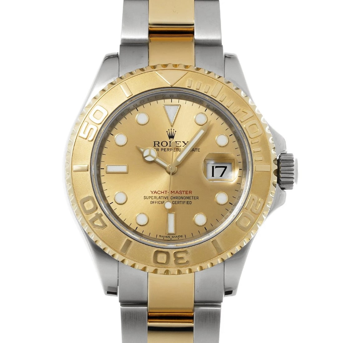 ROLEX YACHT-MASTER CHAMPAGNE WATCH: ROLEX Yacht-Master Champagne WATCH Brand: ROLEX Type: Wristwatch Material: Band Material Stainless steel/Yellow Gold, Case Material Stainless steel Color: Dial Color Champagne Size: ??Case? H/about 40