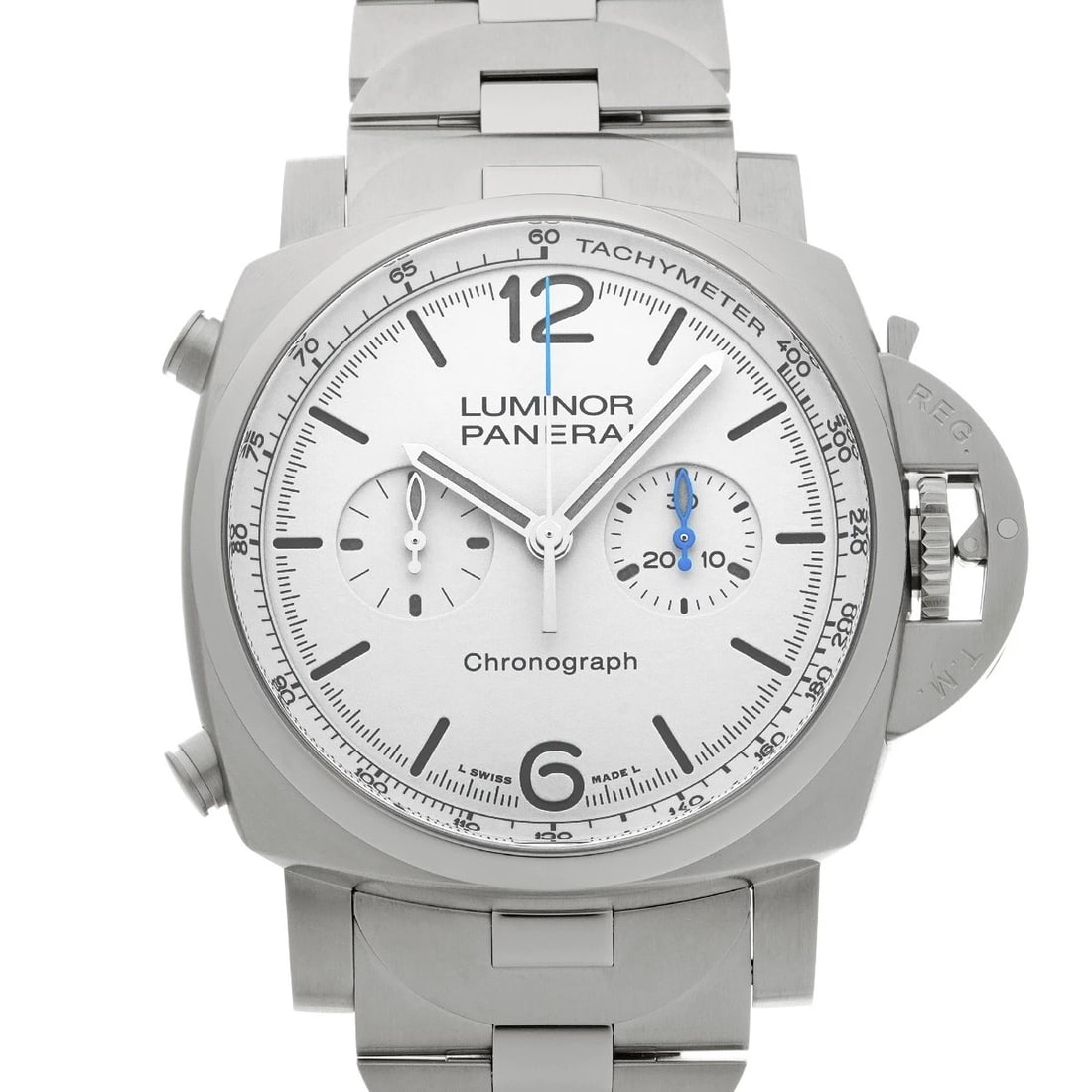 PANERAI LUMINOR CHRONOGRAPH WHITE WATCH: PANERAI Luminor Chronograph White WATCH Brand: PANERAI Type: Wristwatch Material: Band Material Stainless steel, Case Material Stainless steel Color: Dial Color White Size: ??Case? H/about 44mm W/abou