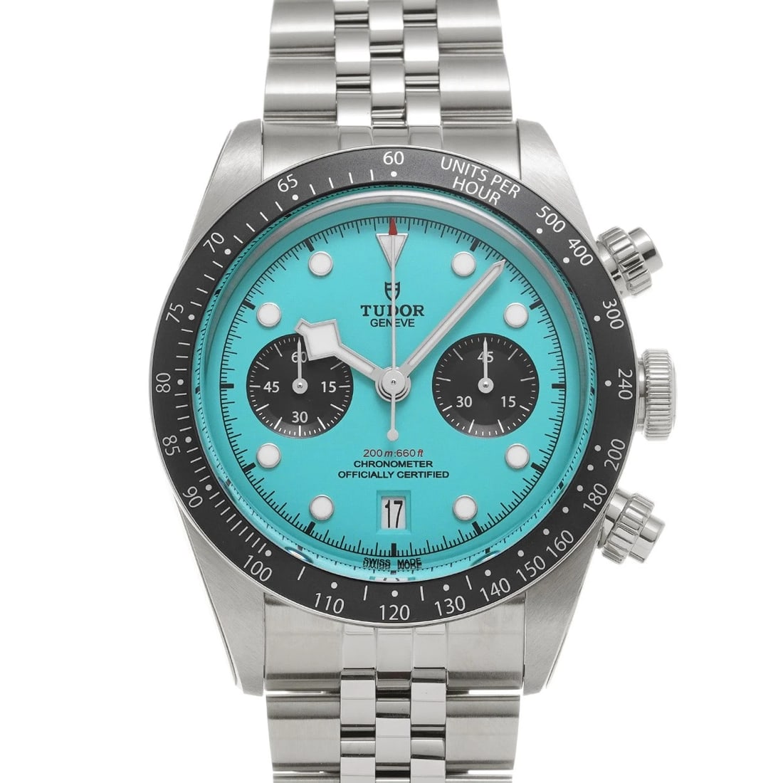 TUDOR BLACK BAY CHRONO TURQUOISE/BLACK WATCH: TUDOR Black Bay Chrono Turquoise/Black WATCH Brand: TUDOR Type: Wristwatch Material: Band Material Stainless steel, Case Material Stainless steel Color: Dial Color Turquoise/Black Size: ??Case? H/abou