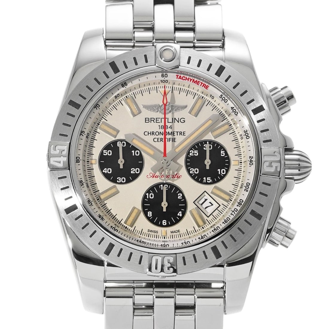 BREITLING CHRONOMAT AIRBORNE IVORY/BLACK WATCH: BREITLING Chronomat Airborne Ivory/Black WATCH Brand: BREITLING Type: Wristwatch Material: Band Material Stainless steel, Case Material Stainless steel Color: Dial Color Ivory/Black Size: ??Case? H/ab