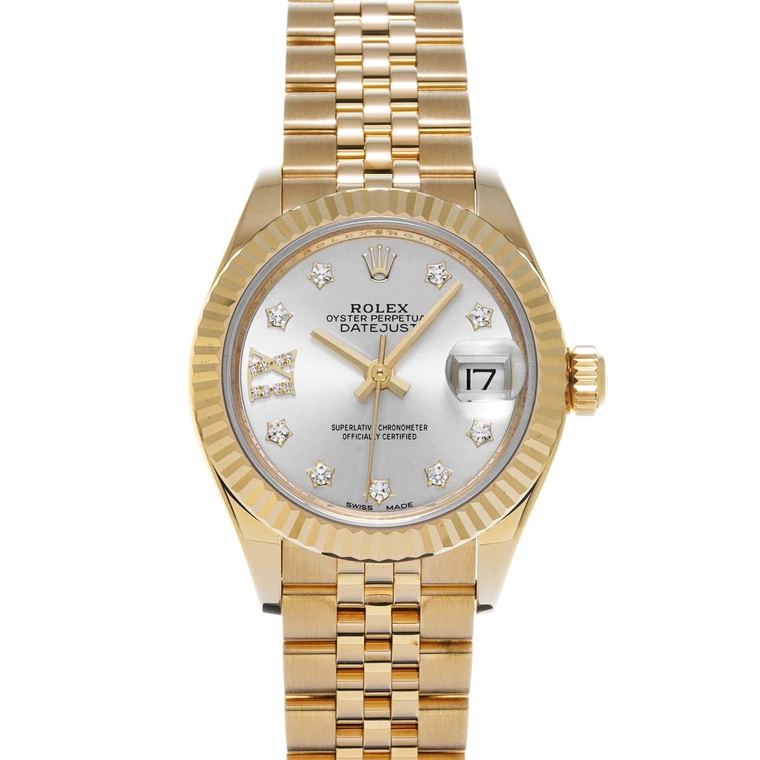 ROLEX DATEJUST SILVER/DIAMOND WATCH: ROLEX Datejust Silver/Diamond WATCH Brand: ROLEX Type: Wristwatch Material: Band Material Yellow Gold, Case Material Yellow Gold Color: Dial Color Silver/Diamond Size: ??Case? H/about 28mm W/about 28m
