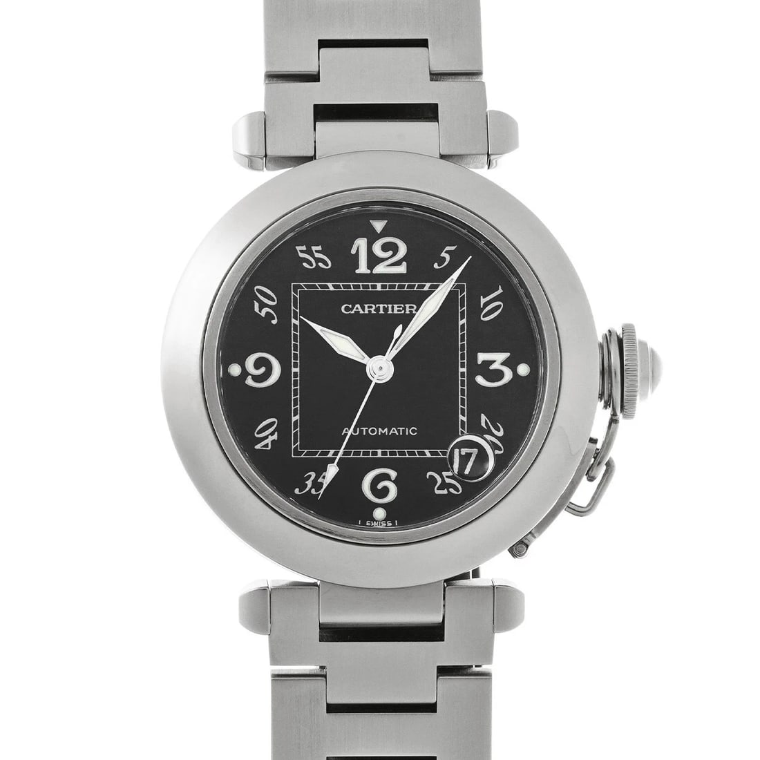 CARTIER PASHA BLACK WATCH: CARTIER Pasha Black WATCH Brand: CARTIER Type: Wristwatch Material: Band Material Stainless steel, Case Material Stainless steel Color: Dial Color Black Size: ??Case? H/about 35mm W/about 35mm