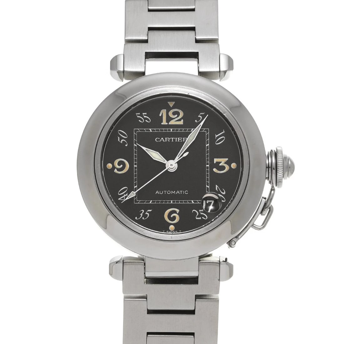 CARTIER PASHA BLACK WATCH: CARTIER Pasha Black WATCH Brand: CARTIER Type: Wristwatch Material: Band Material Stainless steel, Case Material Stainless steel Color: Dial Color Black Size: ??Case? H/about 35mm W/about 35mm