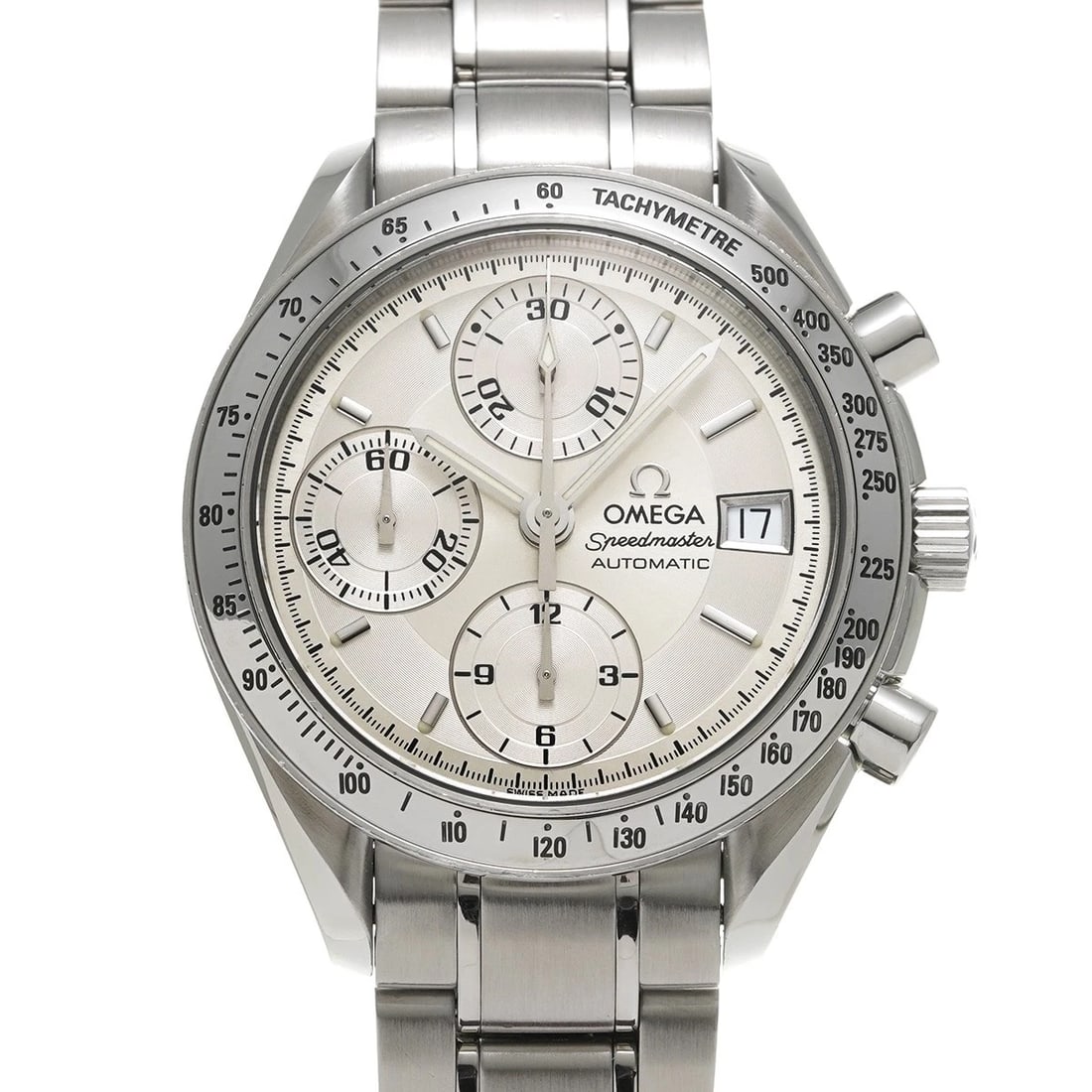 OMEGA SPEEDMASTER DATE SILVER WATCH: OMEGA Speedmaster Date Silver WATCH Brand: OMEGA Type: Wristwatch Material: Band Material Stainless steel, Case Material Stainless steel Color: Dial Color Silver Size: ??Case? H/about 39mm W/about 39m