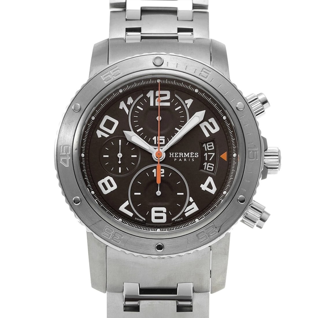 HERMES CLIPPER DIVER CHRONOGRAPH GRAY WATCH: HERMES Clipper Diver Chronograph Gray WATCH Brand: HERMES Type: Wristwatch Material: Band Material titanium/Stainless steel, Case Material titanium Color: Dial Color Gray Size: ??Case? H/about 44mm