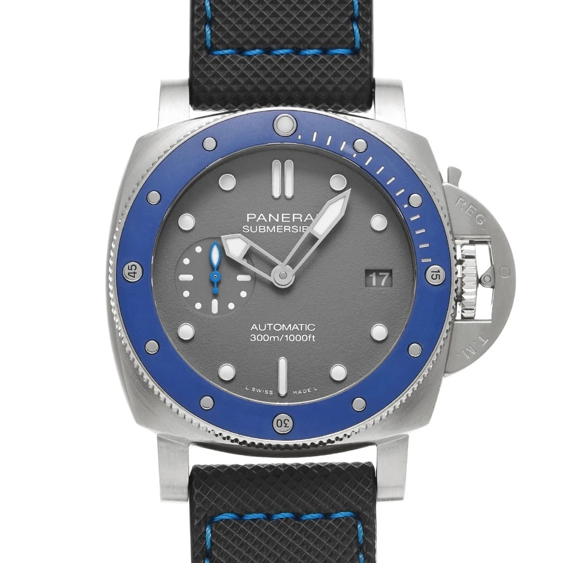 PANERAI SUBMERSIBLE SHARK GRAY WATCH: PANERAI Submersible Shark Gray WATCH Brand: PANERAI Type: Wristwatch Material: Band Material Nylon, Case Material Stainless steel Color: Dial Color Shark Gray Size: ??Case? H/about 42mm W/about 42mm D