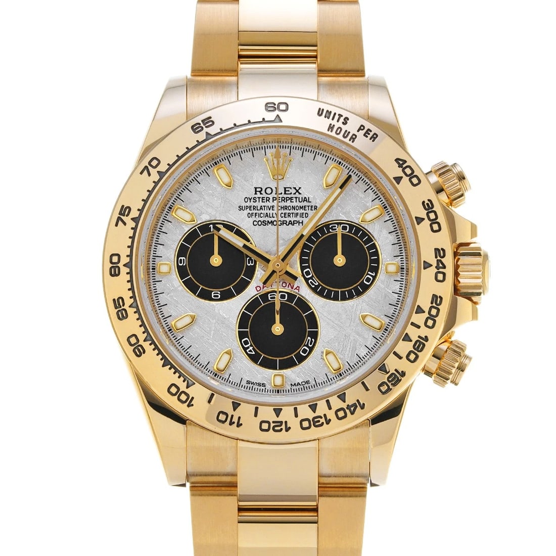 ROLEX COSMOGRAPH DAYTONA METEOLITE WATCH: ROLEX Cosmograph Daytona Meteolite WATCH Brand: ROLEX Type: Wristwatch Material: Band Material Yellow Gold, Case Material Yellow Gold Color: Dial Color Meteolite Size: ??Case? H/about 40mm W/about 40m