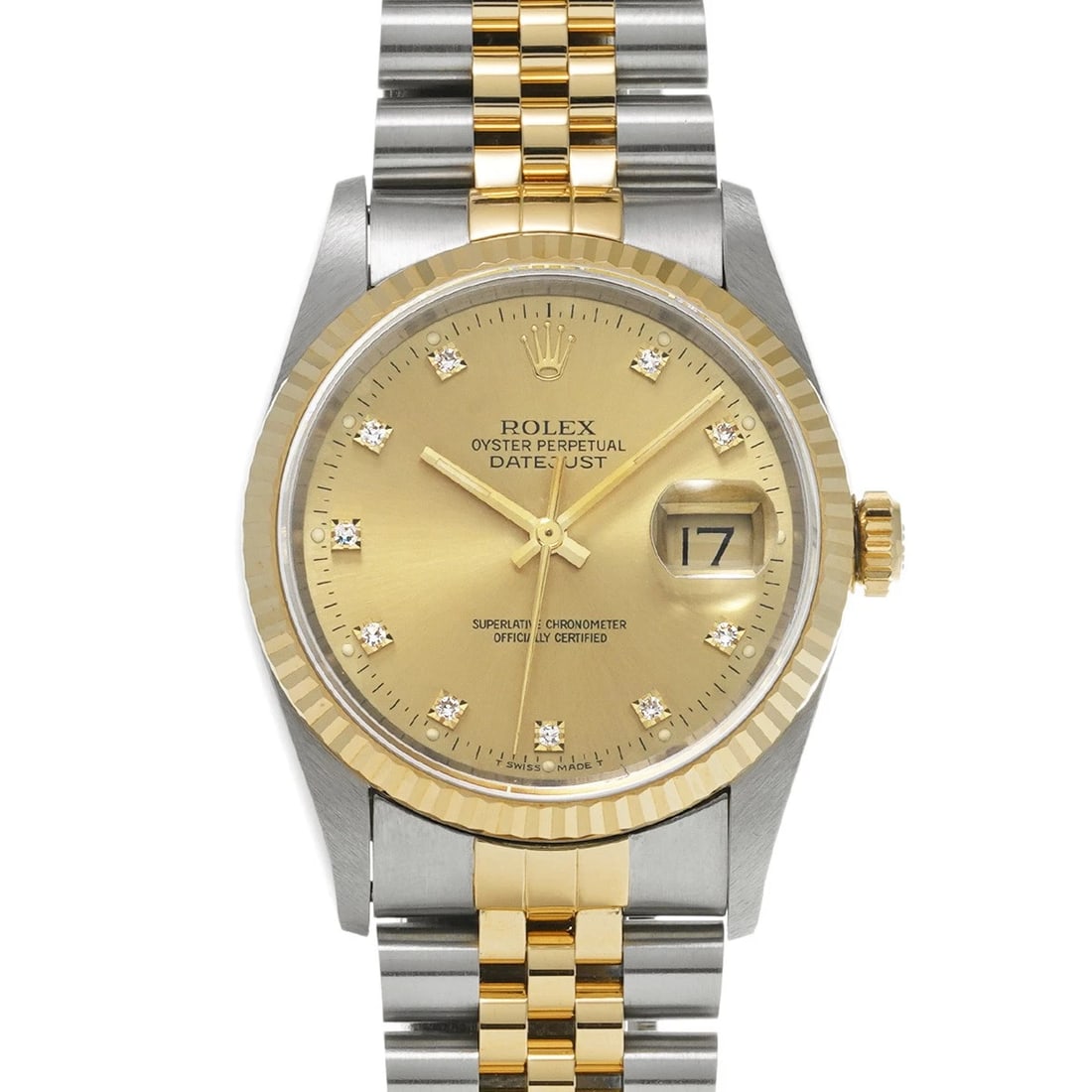 ROLEX DATEJUST CHAMPAGNE/DIAMOND WATCH: ROLEX Datejust Champagne/Diamond WATCH Brand: ROLEX Type: Wristwatch Material: Band Material Stainless steel/Yellow Gold, Case Material Stainless steel Color: Dial Color Champagne/Diamond Size: