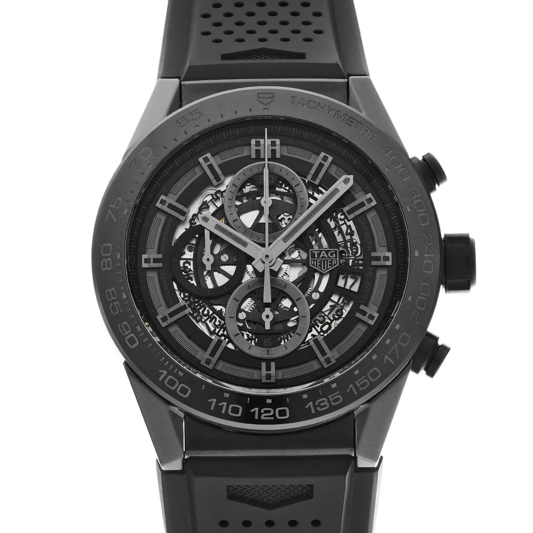 TAG HEUER CARRERA CALIBER HEUER CHRONOGRAPH BLACK WATCH: TAG HEUER Carrera Caliber Heuer Chronograph Black WATCH Brand: TAG HEUER Type: Wristwatch Material: Band Material rubber, Case Material ceramic Color: Dial Color Black Size: ??Case? H/about 45mm