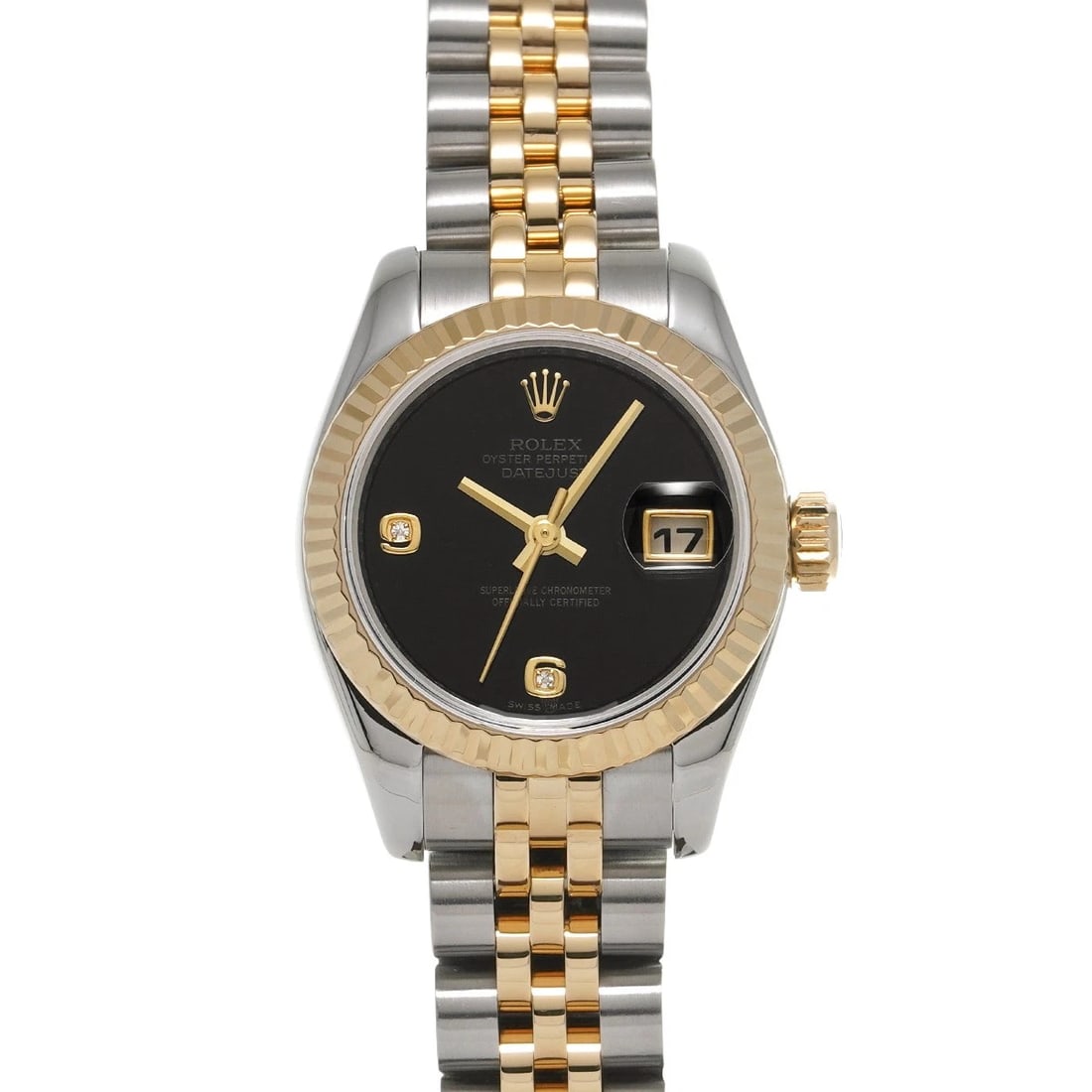ROLEX DATEJUST BLACK/DIAMOND WATCH: ROLEX Datejust Black/Diamond WATCH Brand: ROLEX Type: Wristwatch Material: Band Material Stainless steel/Yellow Gold, Case Material Stainless steel Color: Dial Color Black/Diamond Size: ??Case? H/abou