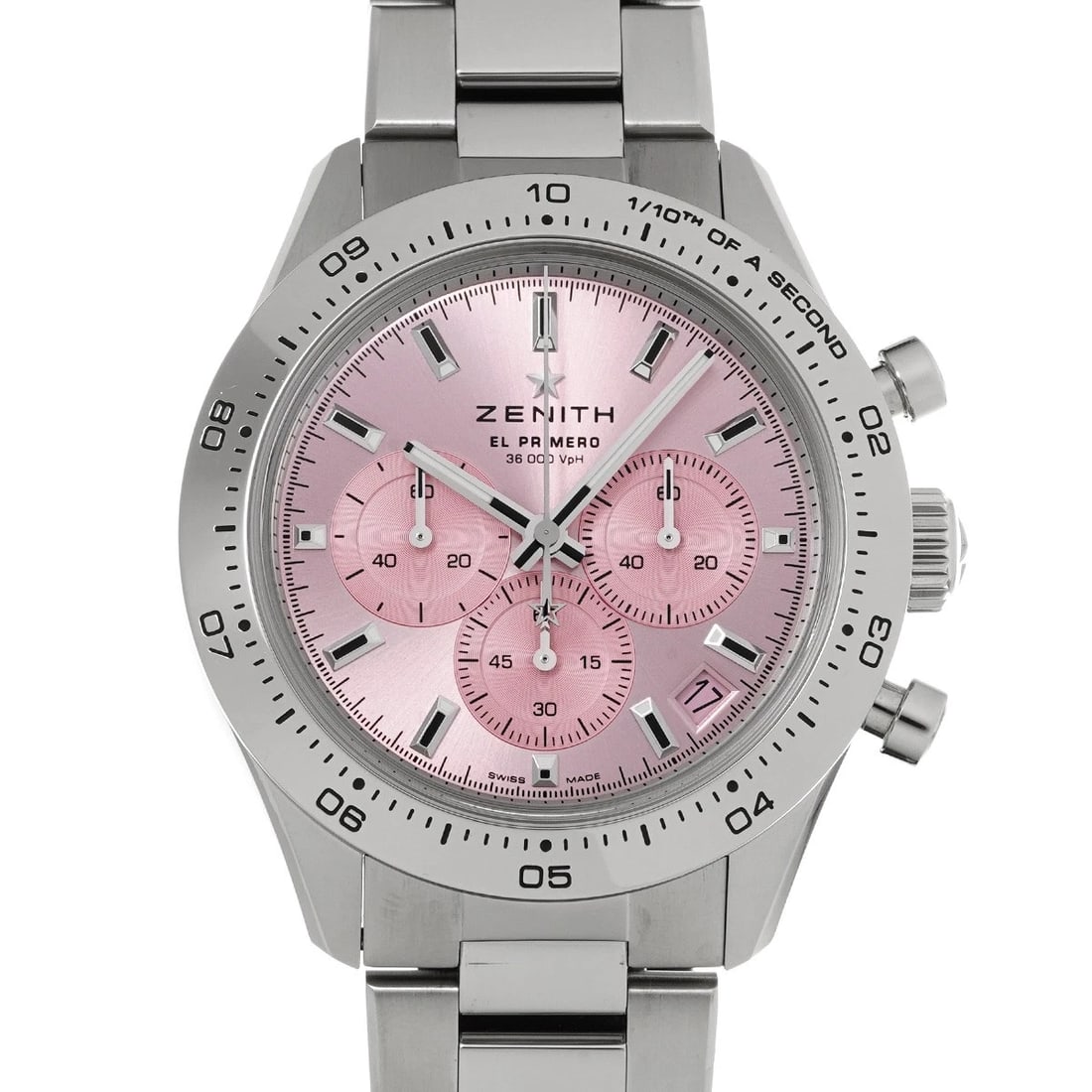ZENITH CHRONOMASTER SPORT PINK PINK WATCH: ZENITH Chronomaster Sport Pink Pink WATCH Brand: ZENITH Type: Wristwatch Material: Band Material Stainless steel, Case Material Stainless steel Color: Dial Color Pink Size: ??Case? H/about 41mm W/abou