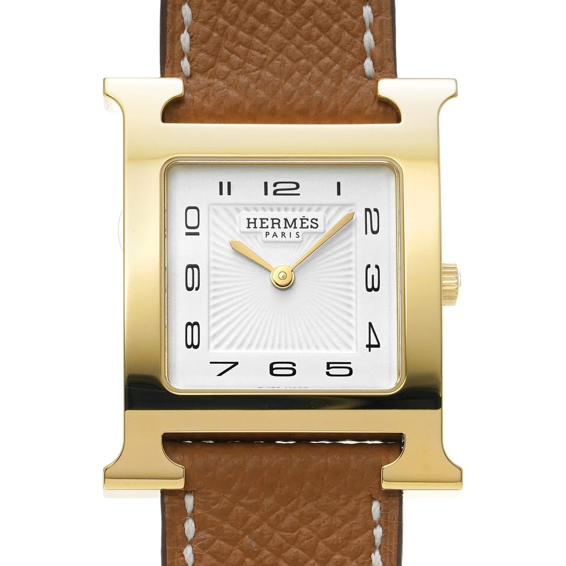 HERMES H WATCH WHITE WATCH: HERMES H Watch White WATCH Brand: HERMES Type: Wristwatch Material: Band Material leather, Case Material Yellow gold plated Color: Dial Color White Size: ??Case? H/about 35mm W/about 26mm D/about 7mm 