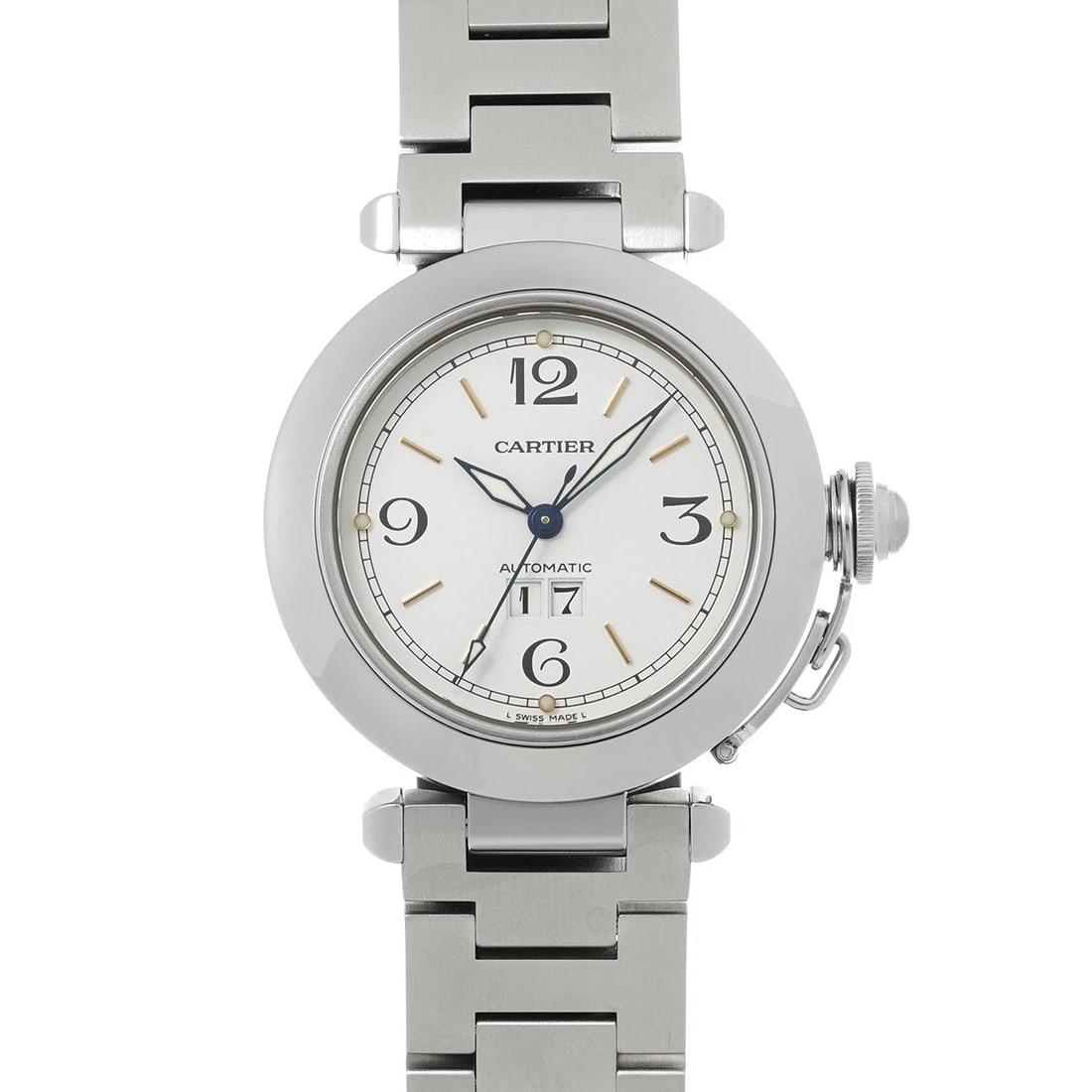CARTIER PASHA BIG DATE WHITE WATCH: CARTIER Pasha Big Date White WATCH Brand: CARTIER Type: Wristwatch Material: Band Material Stainless steel, Case Material Stainless steel Color: Dial Color White Size: ??Case? H/about 35mm W/about 35m