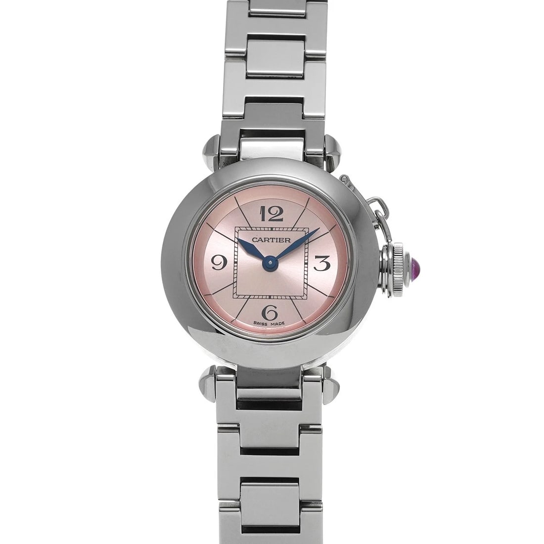 CARTIER MISS PASHA PINK WATCH: CARTIER Miss Pasha Pink WATCH Brand: CARTIER Type: Wristwatch Material: Band Material Stainless steel, Case Material Stainless steel Color: Dial Color Pink Size: ??Case? H/about 27mm W/about 27mm D/ab