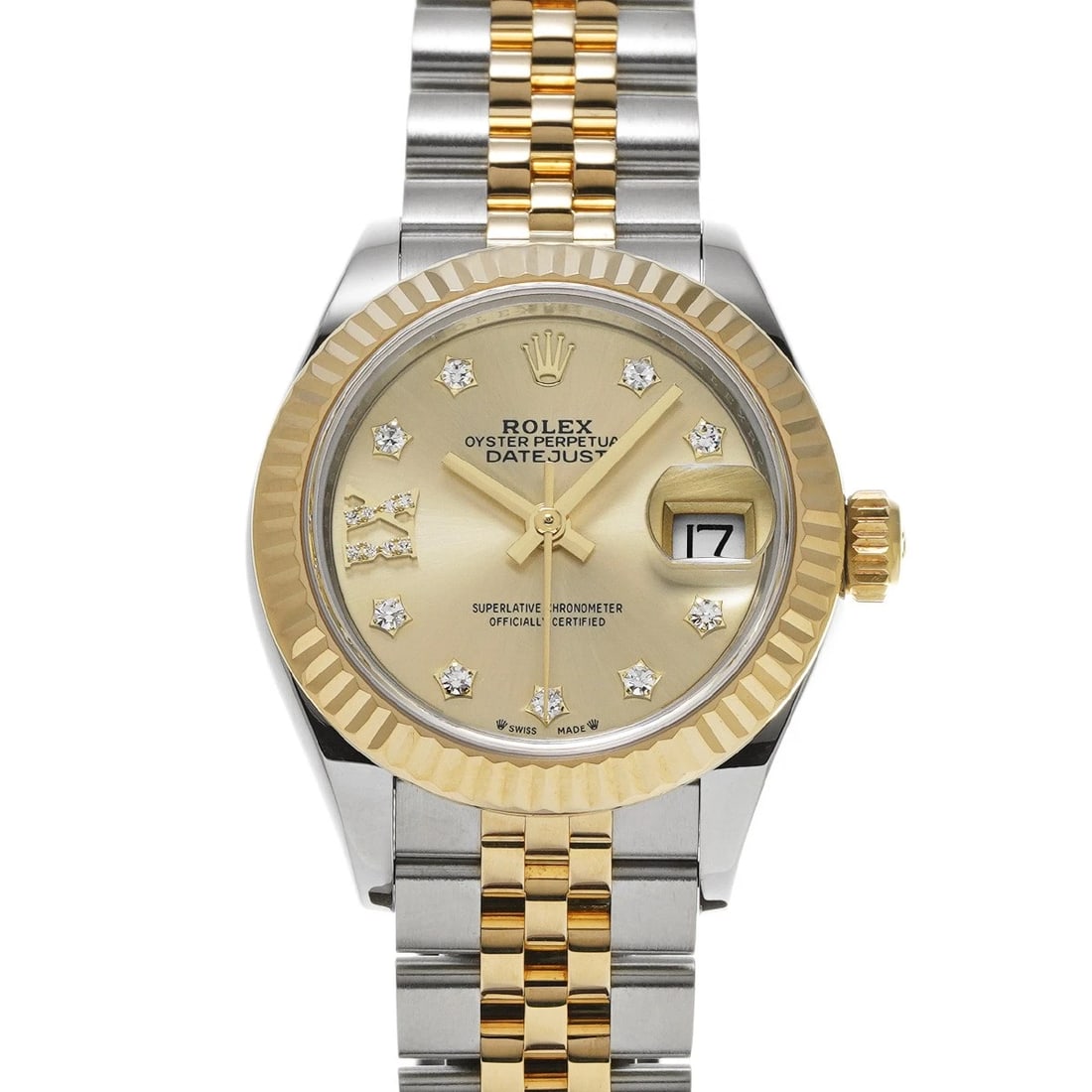 ROLEX LADY-DATEJUST CHAMPAGNE/DIAMOND WATCH: ROLEX Lady-Datejust Champagne/Diamond WATCH Brand: ROLEX Type: Wristwatch Material: Band Material Stainless steel/Yellow Gold, Case Material Stainless steel Color: Dial Color Champagne/Diamond Size: ?