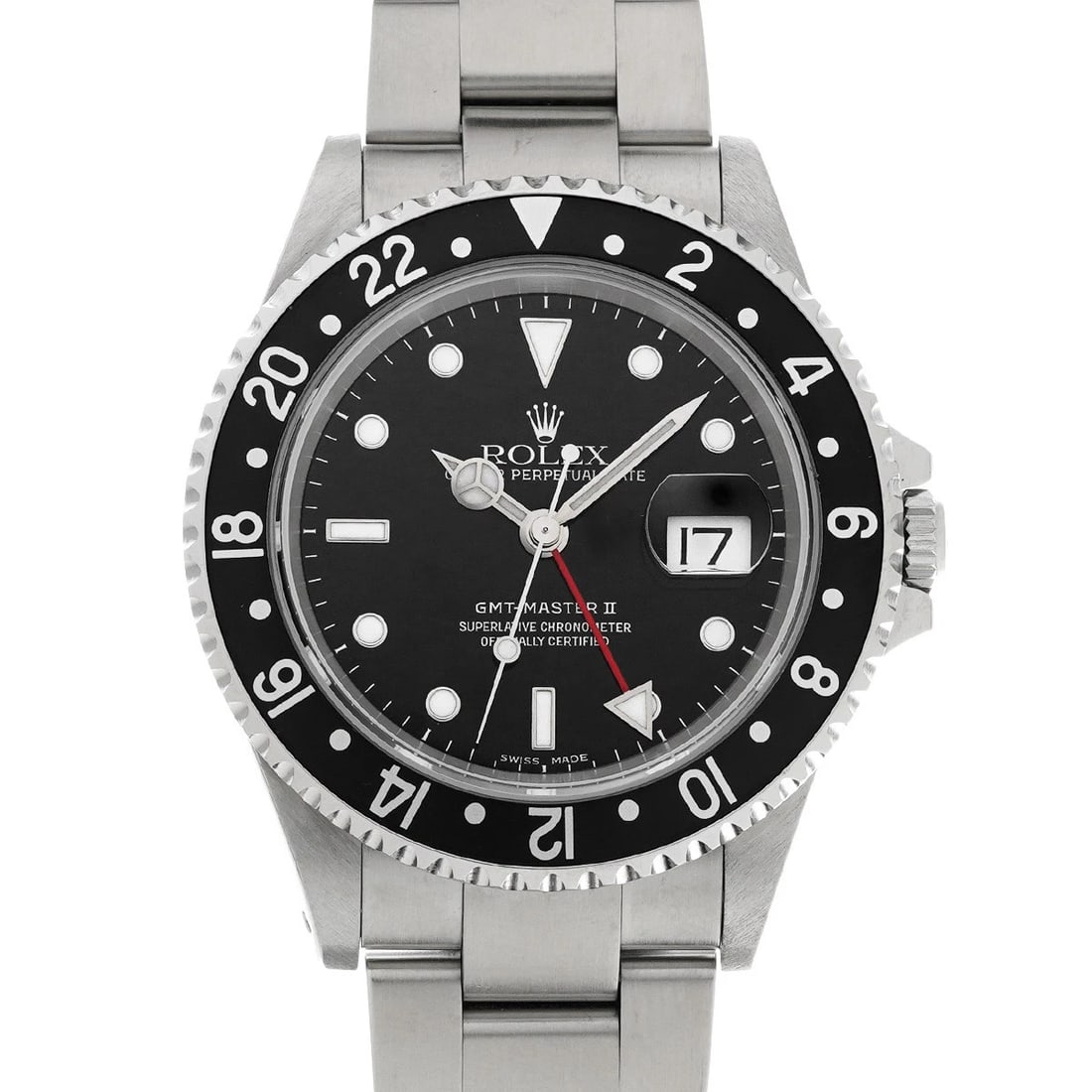 ROLEX GMT-MASTER II BLACK WATCH: ROLEX GMT-Master II Black WATCH Brand: ROLEX Type: Wristwatch Material: Band Material Stainless steel, Case Material Stainless steel Color: Dial Color Black Size: ??Case? H/about 40mm W/about 40mm