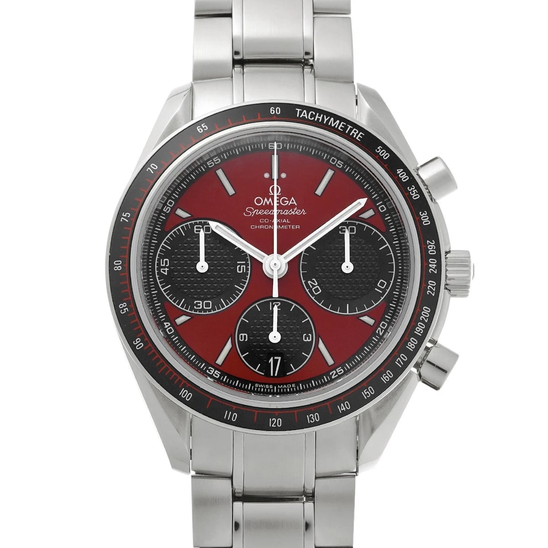 OMEGA SPEEDMASTER RACING CO-AXIAL RED/BLACK WATCH: OMEGA Speedmaster Racing Co-Axial Red/Black WATCH Brand: OMEGA Type: Wristwatch Material: Band Material Stainless steel, Case Material Stainless steel Color: Dial Color Red/Black Size: ??Case? H/about