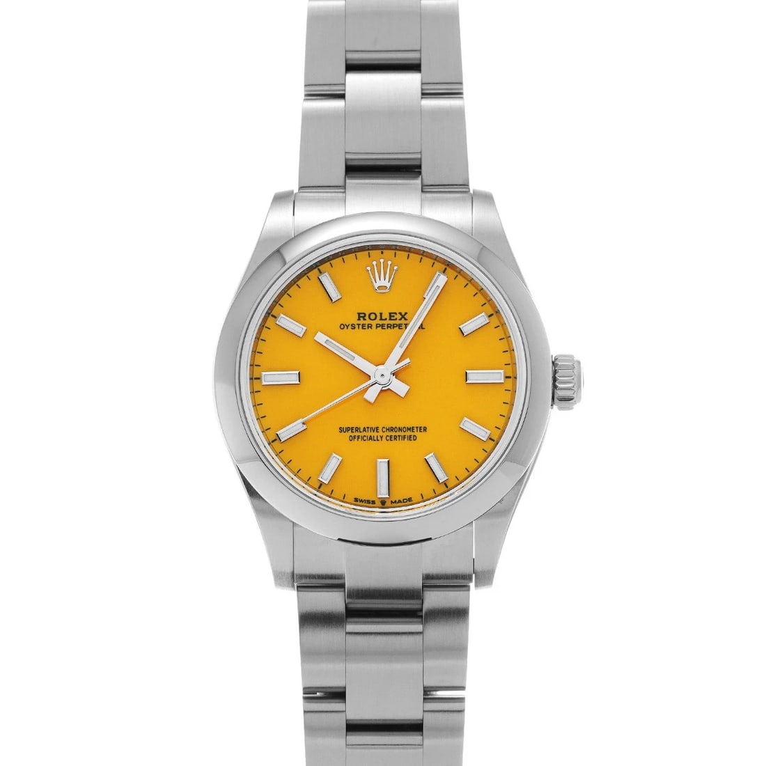 ROLEX OYSTER PERPETUAL YELLOW WATCH: ROLEX Oyster Perpetual Yellow WATCH Brand: ROLEX Type: Wristwatch Material: Band Material Stainless steel, Case Material Stainless steel Color: Dial Color Yellow Size: ??Case? H/about 31mm W/about 31m