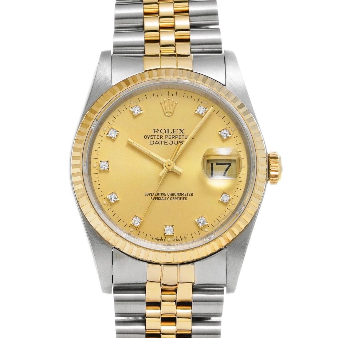 ROLEX DATEJUST CHAMPAGNE/DIAMOND WATCH: ROLEX Datejust Champagne/Diamond WATCH Brand: ROLEX Type: Wristwatch Material: Band Material Stainless steel/Yellow Gold, Case Material Stainless steel Color: Dial Color Champagne/Diamond Size: ??Case