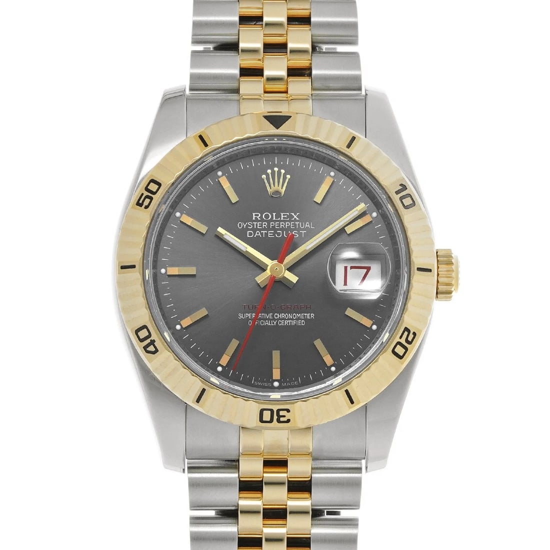 ROLEX DATEJUST TURN-O-GRAPH GRAY WATCH: ROLEX Datejust Turn-O-Graph Gray WATCH Brand: ROLEX Type: Wristwatch Material: Band Material Stainless steel/Yellow Gold, Case Material Stainless steel Color: Dial Color Gray Size: ??Case? H/about 36m
