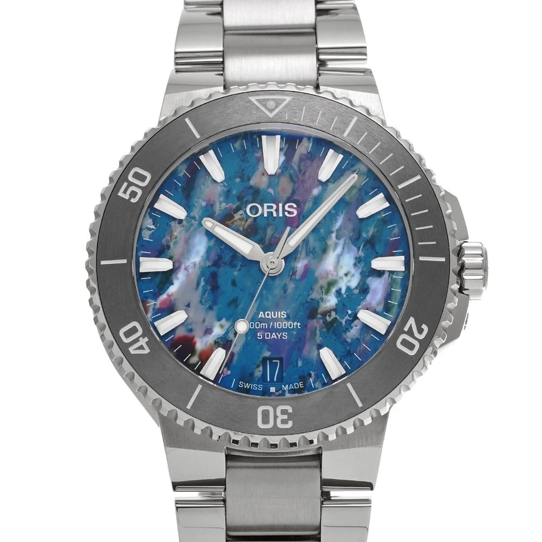 ORIS AQUIS DATE CALIBER UPCYCLED BLUE WATCH: ORIS Aquis Date Caliber Upcycled Blue WATCH Brand: ORIS Type: Wristwatch Material: Band Material Stainless steel, Case Material Stainless steel Color: Dial Color Blue Size: ??Case? H/about 43mm W/abou