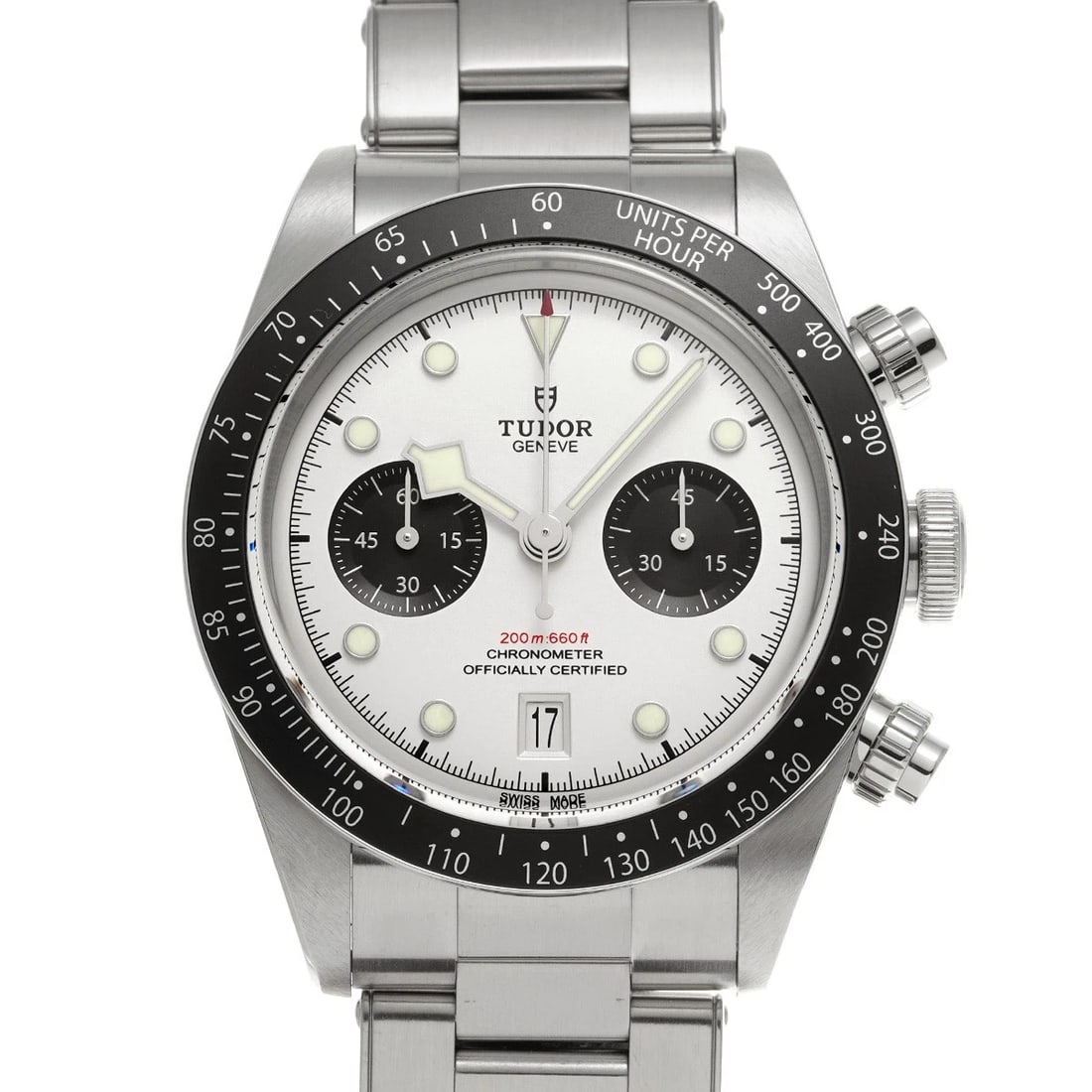 TUDOR BLACK BAY CHRONO WHITE/BLACK WATCH: TUDOR Black Bay Chrono White/Black WATCH Brand: TUDOR Type: Wristwatch Material: Band Material Stainless steel, Case Material Stainless steel Color: Dial Color White/Black Size: Case Size 41 mm Ac