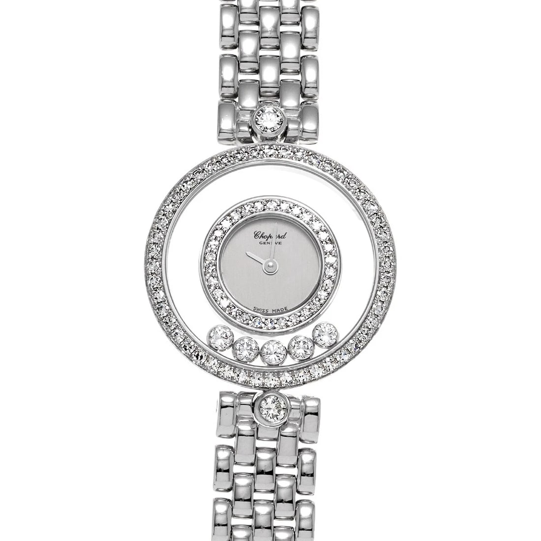 CHOPARD HAPPY DIAMOND SILVER/DIAMOND WATCH: Chopard Happy Diamond Silver/Diamond WATCH Brand: Chopard Type: Wristwatch Material: Band Material White gold, Case Material White gold Color: Dial Color Silver/Diamond Size: ??Case? H/about 24mm W/ab