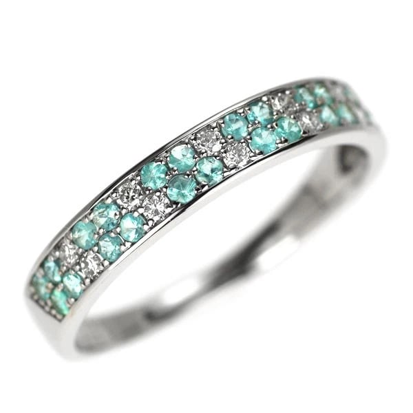 PT950 PARAIBA TOURMALINE DIAMOND RING: Pt950 Paraiba tourmaline diamond ring Brand: None Type: rings Material: Pt950, Main Stone/Creation touralmineSide Stonediamonds Color: Silver Size: 7.25US Accessories: None Accessories Not