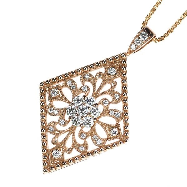 K18PG DIAMOND PENDANT NECKLACE: K18PG DIAMOND PENDANT NECKLACE Brand: None Type: pendant necklace Material: K18PG, Main Stone/Creation Natural Color: pink Gold Size: Necklace: Chain Length65.5cm Accessories: None Accessories