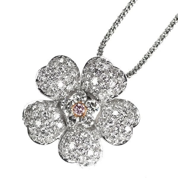 K18WG NATURAL PINK/COLLARLESS DIAMOND PENDANT NECKLACE: K18WG Natural Pink/Collarless Diamond Pendant Necklace Brand: None Type: pendant necklace Material: K18WG, Main Stone/Creation Naturaal Color: White Gold Size: Necklace: Chain Length 45cm