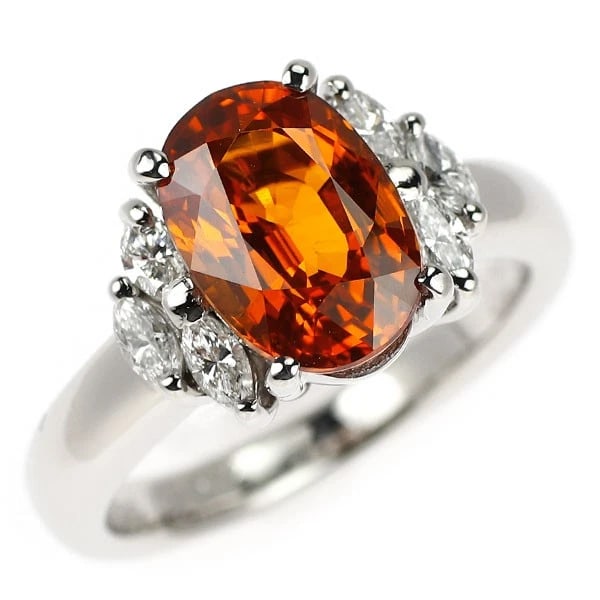 PT900 ORANGE SAPPHIRE DIAMOND RING: Pt900 orange sapphire diamond ring Brand: None Type: rings Material: Pt900, Main Stone/Creation Natural Color: Silver Size: 6US Accessories: None Accessories Notice: When purchasing pre-ow