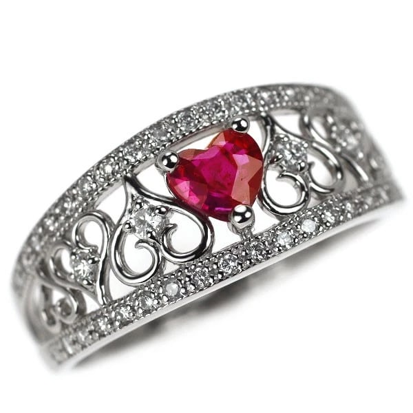 PT900 HEART SHAPE RUBY DIAMOND RING: Pt900 heart shape ruby diamond ring Brand: None Type: rings Material: Pt900, Main Stone/Creation rubySide Stonediamonds Color: Silver Size: 6US Accessories: None Accessories Notice: When p