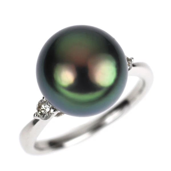 PT900 BLACK PEARL DIAMOND RING: Pt900 black pearl diamond ring Brand: None Type: rings Material: Pt900, Main Stone/Creation PearlSide Stonediamonds Color: Silver Size: US 5.25 Accessories: None Accessories Notice: When purchasing