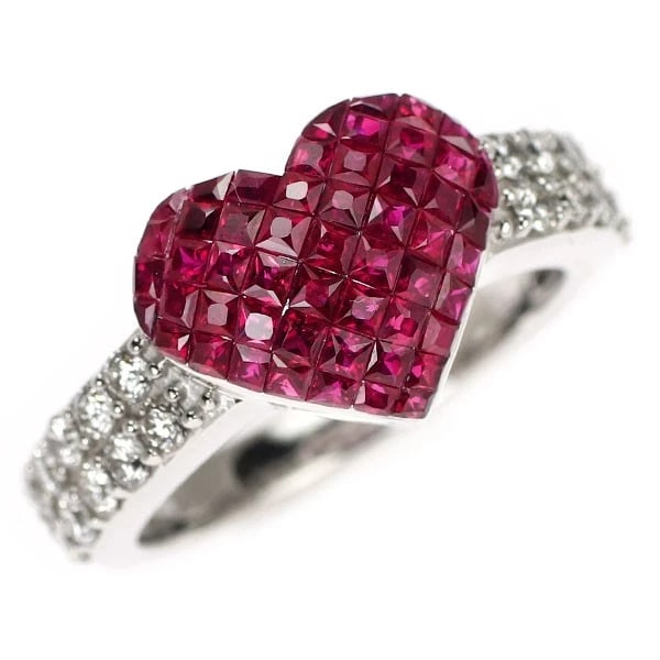 K18WG RUBY DIAMOND RING: K18WG Ruby Diamond Ring Brand: None Type: rings Material: K18WG, Main Stone/Creation Natural Color: White Gold Size: 5.5 - 5.75US Accessories: None Accessories Notice: When purchasing pre-owned