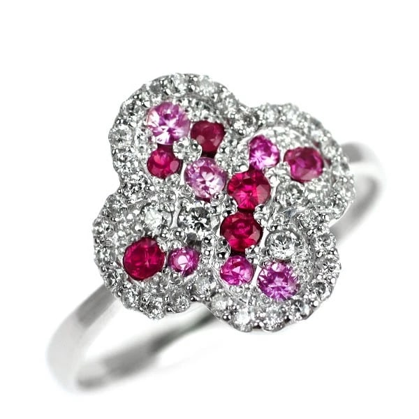 K18WG RUBY PINK SAPPHIRE DIAMOND RING: K18WG ruby pink sapphire diamond ring Brand: None Type: rings Material: K18WG, Main Stone/Creation Ruby Side Stone pink sapphire diamond Color: White Gold Size: US 6.25 - 6.5 Accessories: None