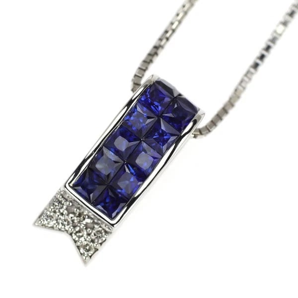 K18WG SAPPHIRE DIAMOND PENDANT NECKLACE: K18WG Sapphire Diamond Pendant Necklace Brand: None Type: pendant necklace Material: K18WG, Main Stone/Creation Natural Color: white Gold Size: Necklace: Chain Length?45cm Accessories: None