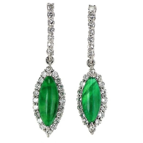 K18WG NO RESIN IMPREGNATION JADE/JADE DIAMOND EARRINGS: K18WG No Resin Impregnation Jade/Jade Diamond Earrings Brand: None Type: piercing Material: K18WG, Main Stone/Creation jadeSide Stonediamonds Color: white Gold Size: Length/Width/Diameter (CM) 33.5
