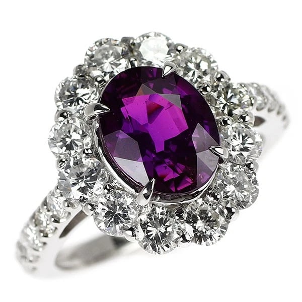 PT950 PURPLE SAPPHIRE DIAMOND RING: Pt950 purple sapphire diamond ring Brand: None Type: rings Material: Pt950, Main Stone/Creation sapphireSide Stone diamonds Color: Silver Size: US 6 Accessories: None Accessories Notice: When