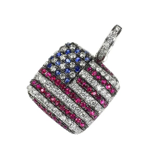 K18WG DIAMOND RUBY SAPPHIRE PENDANT TOP: K18WG diamond ruby sapphire pendant top Brand: None Type: pendant top Material: K18WG, Main Stone/Creation NaturalSide Stoneruby sapphire Color: white Gold Size: Length/Width/Diameter (CM) 23.6