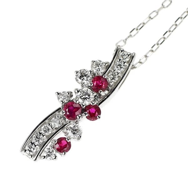K18WG RUBY DIAMOND PENDANT NECKLACE: K18WG Ruby Diamond Pendant Necklace Brand: None Type: pendant necklace Material: K18WG, Main Stone/Creation RubySide Stone diamonds Color: white Gold Size: Length/Width/Diameter (CM) 20.0