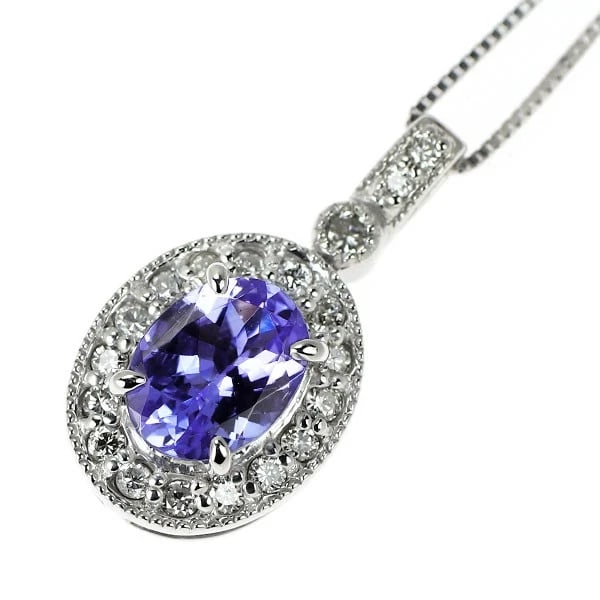 K18WG TANZANITE DIAMOND PENDANT NECKLACE: K18WG Tanzanite Diamond Pendant Necklace Brand: None Type: pendant necklace Material: K18WG, Main Stone/Creation Tanzanite Side Stone diamonds Color: white Gold Size: Necklace: Chain Length?45.5cm