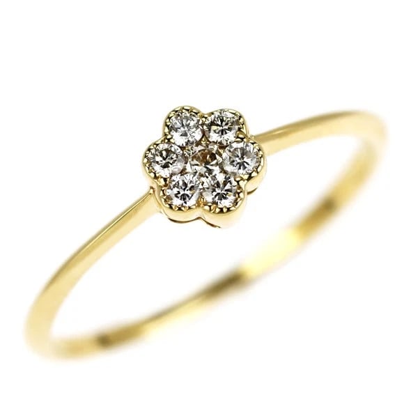 K18YG FLOWER DIAMOND RING: K18YG flower diamond ring Brand: None Type: rings Material: K18YG, Main Stone/Creation Natural Color: Yellow Gold Size: 6.25 - 6.5US Accessories: None Accessories Notice: When purchasing pre-owned