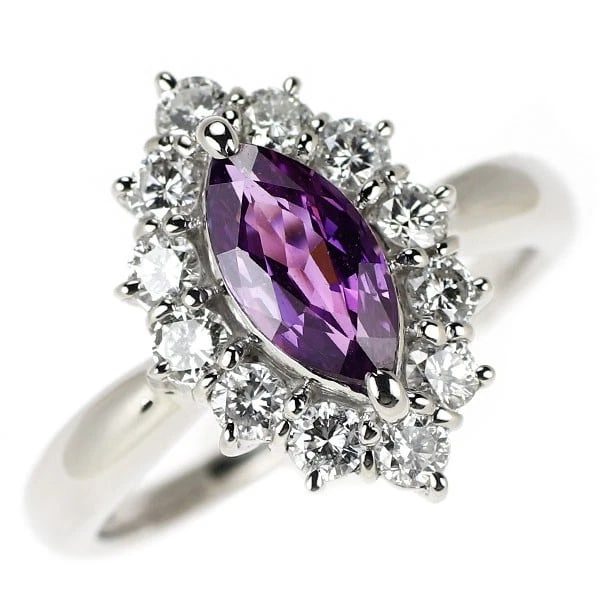 PT900 PURPLE SAPPHIRE DIAMOND RING: Pt900 purple sapphire diamond ring Brand: None Type: rings Material: Pt900, Main Stone/Creation Sapphire Side Stonediamonds Color: Silver Size: 6.25 - 6.5US Accessories: None Accessories Notice: When