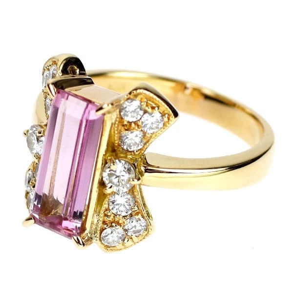 K18YG IMPERIAL TOPAZ DIAMOND RING - 2